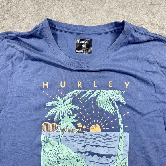 Hurley Men’s XL Blue Graphic Tee Palm Tree Sunset Beach Surf Cotton Shirt - Picture 2 of 13